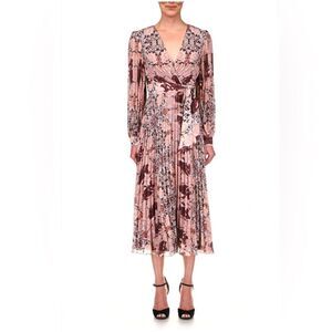 Badgley Mischka Pleated Georgette Printed Day Dress